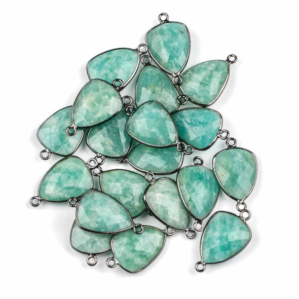 Amazonite 13x23mm Rounded Triangle Link with a Gun Metal Plated Brass Bezel - 1 per bag