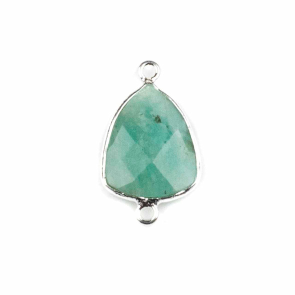 Amazonite 13x23mm Rounded Triangle Link with a Silver Plated Brass Bezel - 1 per bag