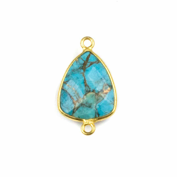 Copper Turquoise 13x23mm Rounded Triangle Link with a Gold Plated Brass Bezel - 1 per bag