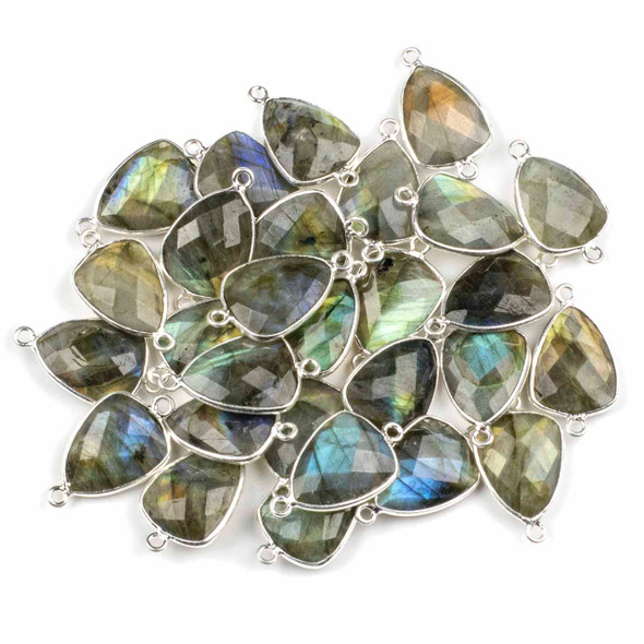 Labradorite 13x23mm Rounded Triangle Link with a Silver Plated Brass Bezel - 1 per bag