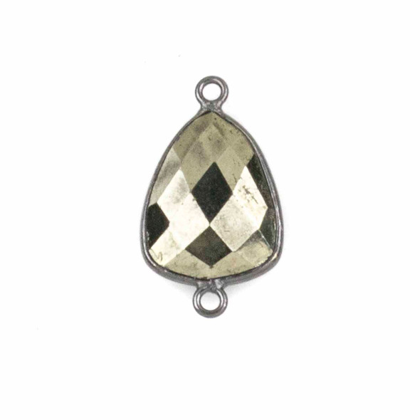 Pyrite 13x23mm Rounded Triangle Link with a Gun Metal Plated Brass Bezel - 1 per bag