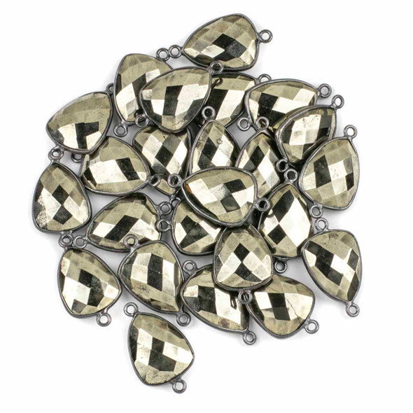 Pyrite 13x23mm Rounded Triangle Link with a Gun Metal Plated Brass Bezel - 1 per bag
