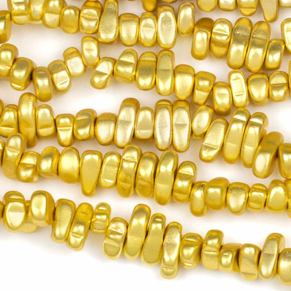 Synthetic Hematite Electroplated Matte Gold 5-8mm Chip Beads - 8 inch strand