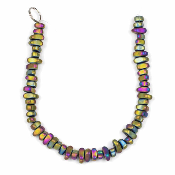 Cherry Tree Beads Synthetic Hematite Electroplated Matte Rainbow 5-8mm Chip Beads - 8 inch strand 