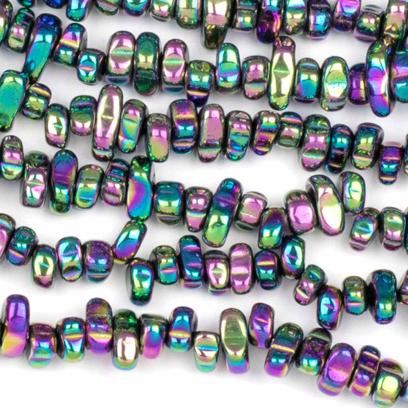Synthetic Hematite Electroplated Rainbow 5-8mm Chip Beads - 8 inch strand