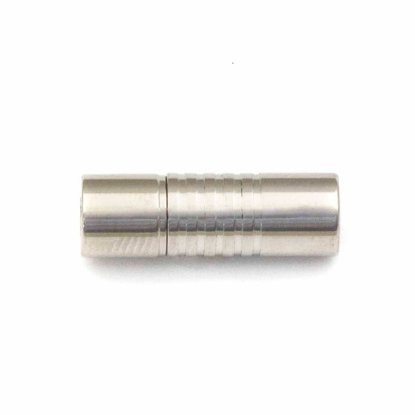 Stainless Steel 6x18mm Grooved Magnetic Tube Cord End Clasps with 3mm Large Holes - 5 per bag