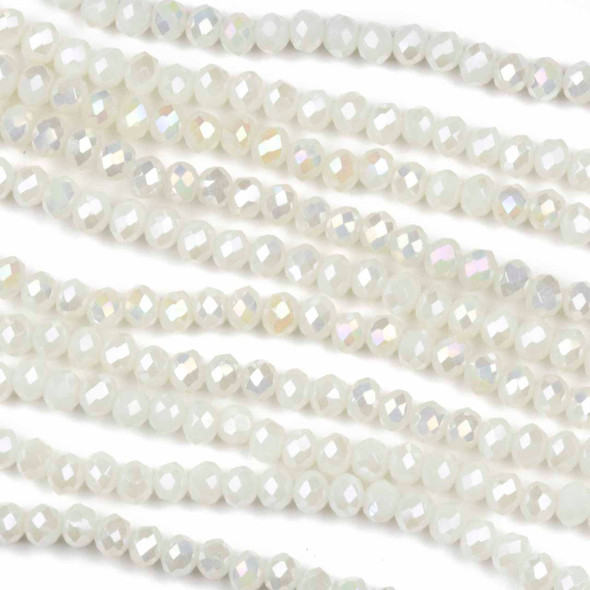 Crystal 2x3mm Opaque Ivory White Rondelle Beads with an AB finish - Approx. 15.5 inch strand