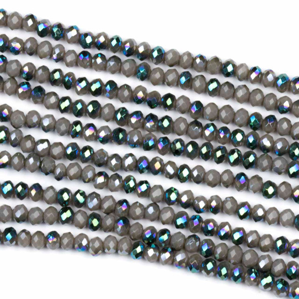 Crystal 2x2mm Green Rainbow Kissed Opaque Dark Dove Grey Rondelle Beads - Approx. 15.5 inch strand