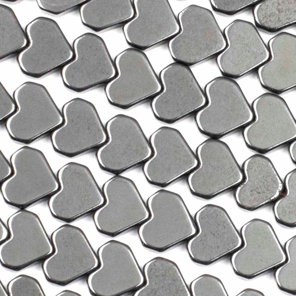 Synthetic Hematite 8mm Heart Beads - 8 inch strand