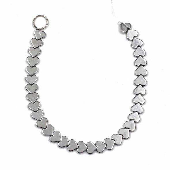 Cherry Tree Beads Synthetic Hematite Electroplated Silver 8mm Heart Beads - 8 inch strand 