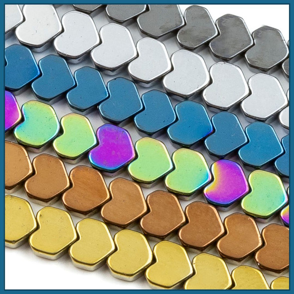 Synthetic Hematite Electroplated 8mm Heart Beads - 8 inch strand