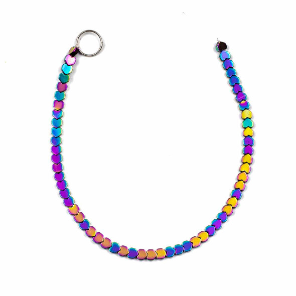 Cherry Tree Beads Synthetic Hematite Electroplated Purple Rainbow 4mm Heart Beads - 8 inch strand 