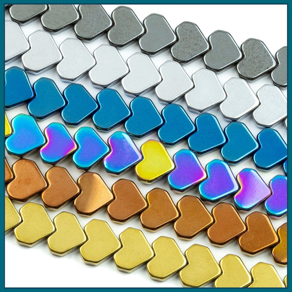 Synthetic Hematite Electroplated 4mm Heart Beads - 8 inch strand