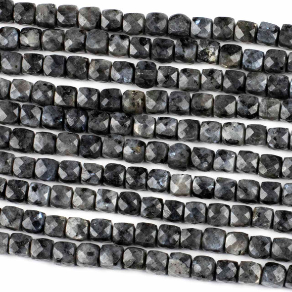 Black Labradorite/Larvikite 6mm Faceted Cube Beads - 15 inch strand