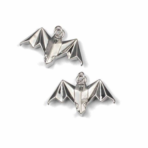 Silver Plated Brass 20x32mm Origami Bat Charms with 5mm Open Jump Ring - 2 per bag