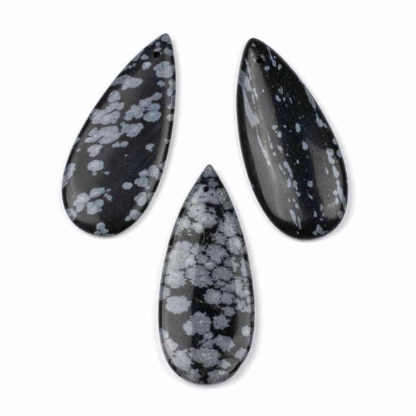 Snowflake Obsidian 20x45mm Top Front to Back Drilled Teardrop Pendant - 1 per bag