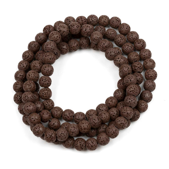 Cherry Tree Beads Waxed Brown Lava 8mm Mala Round Beads - 115 beads per strand