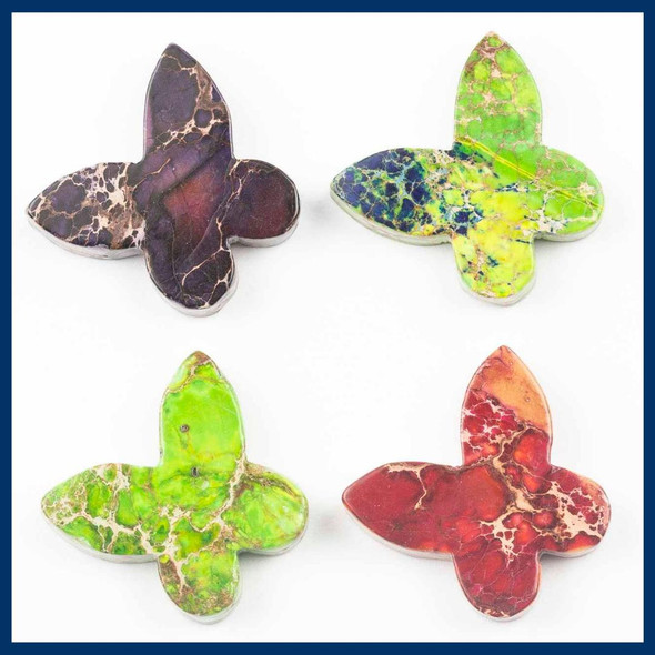 Cherry Tree Beads Impression Jasper 23x25mm Top Drilled on Wing Tip Butterfly Pendant - 1 per bag 