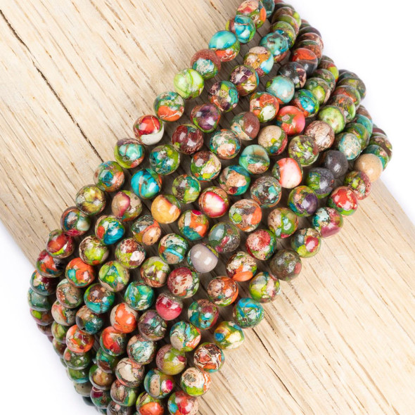 Cherry Tree Beads Dyed Fiesta Rainbow Impression Jasper 6mm Round Beads - color #06, 15 inch strand 