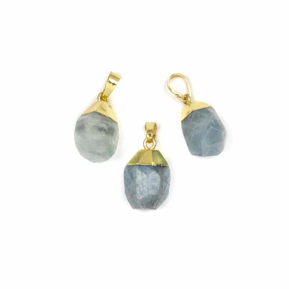 Aquamarine 12x15-15x20mm Faceted Nugget Drop Pendant with Gold Plated Cap and Bail - 1 per bag