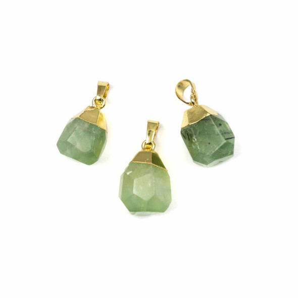 Prehnite 12x15-15x20mm Faceted Nugget Drop Pendant with Gold Plated Cap and Bail - 1 per bag