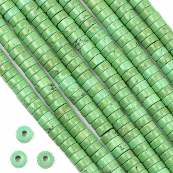 Large Hole Green Howlite 4x8mm Heishi Beads with a 2.5mm Drilled Hole - approx. 8 inch strand