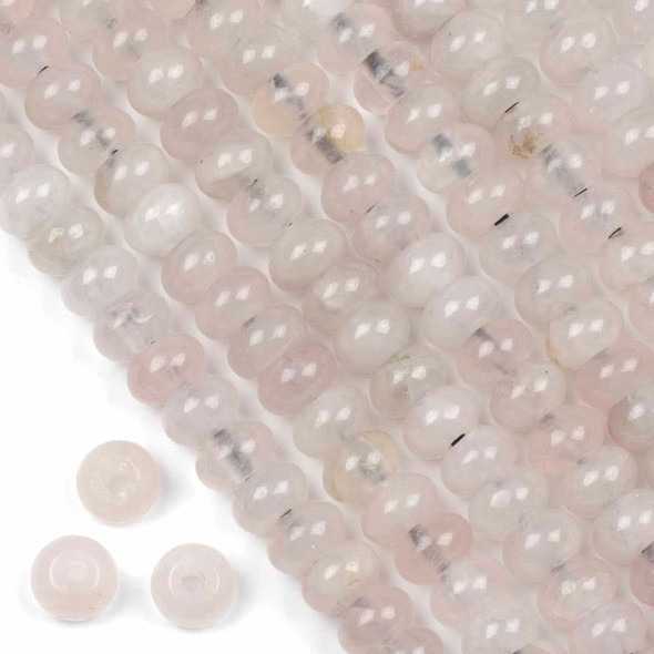 Large Hole Rose Quartz 6x10mm Rondelle Beads with a 2.5mm Drilled Hole - approx. 8 inch strand