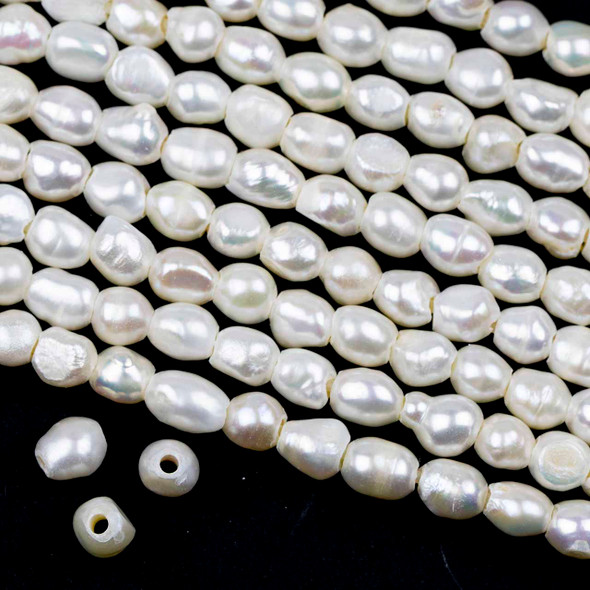 Cherry Tree Beads 9-10mm White Freshwater Pearl Baroque Beads Grade B with a 2.5mm Large Hole - approx. 8 inch strand