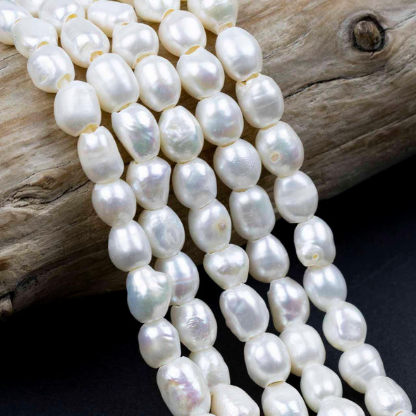 Cherry Tree Beads 9-10mm White Freshwater Pearl Baroque Nugget Beads with a 2.5mm Large Hole - approx. 8 inch strand 