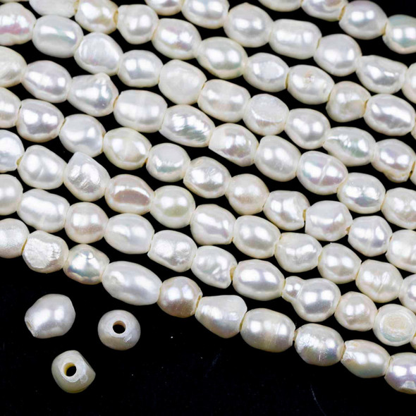 Cherry Tree Beads 9-10mm White Freshwater Pearl Baroque Nugget Beads with a 2.5mm Large Hole - approx. 8 inch strand 