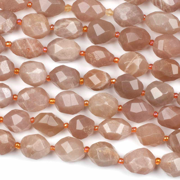 Peach Moonstone 11x14mm Faceted Egg Beads - 8 inch strand