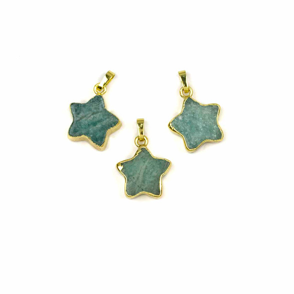 Amazonite 16mm Star Pendant with Gold Foil Edges and Bail - 1 per bag