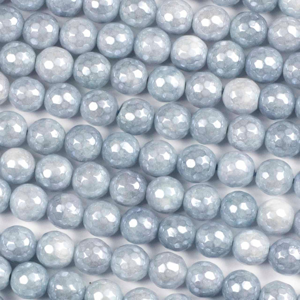 Angelite 8mm Faceted Round Beads with an AB finish - 15 inch strand