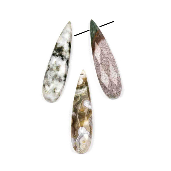 Ocean Jasper 10x40mm Faceted Top Drilled Teardrop Pendant with a Flat Back - 1 per bag