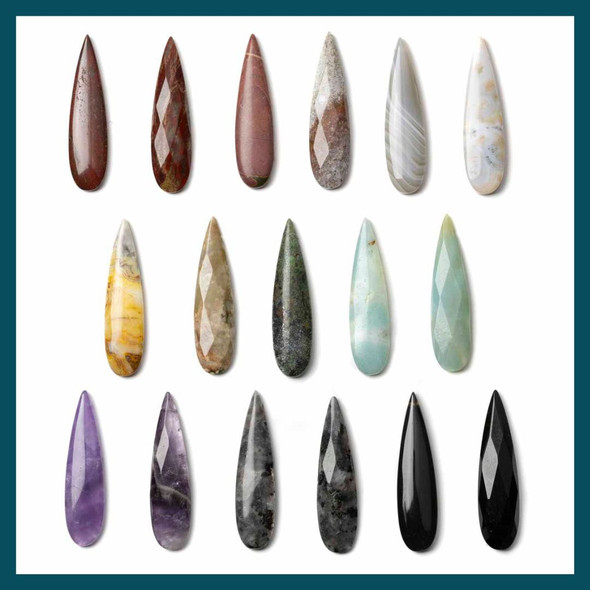 Natural Gemstone 10x40mm Top Drilled Teardrop Pendant with a Flat Back - 1 per bag