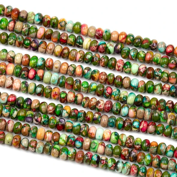Cherry Tree Beads Dyed Fiesta Rainbow Impression Jasper 3x4mm Rondelle Beads - color #06, 15 inch strand 