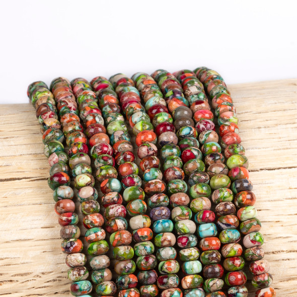 Cherry Tree Beads Dyed Fiesta Rainbow Impression Jasper 3x4mm Rondelle Beads - color #06, 15 inch strand