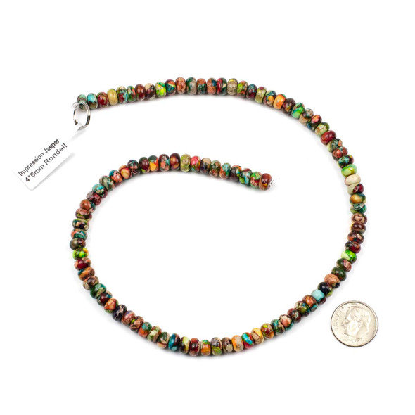 Dyed Fiesta Rainbow Impression Jasper 4x6mm Rondelle Beads - color #06, 15 inch strand