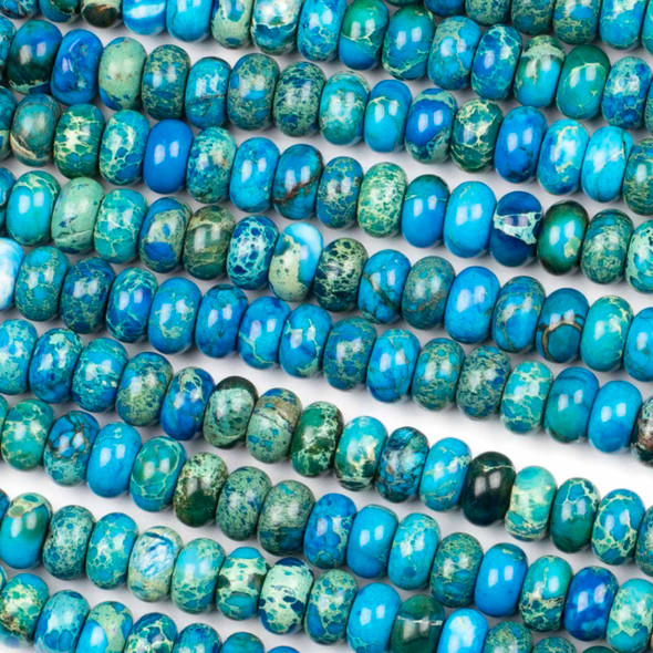 Dyed Blue Impression Jasper 6x8mm Rondelle Beads - color #15, 15 inch strand