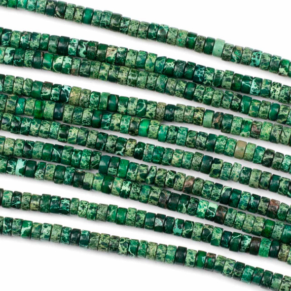 Dyed Emerald Green Impression Jasper 2x4mm Heishi Beads - color #17, 15 inch strand