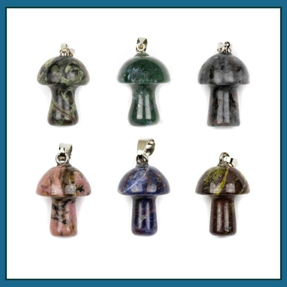 Cherry Tree Beads Gemstone 16x20mm Mushroom Pendant with Silver Loop and Bail - 1 per bag 