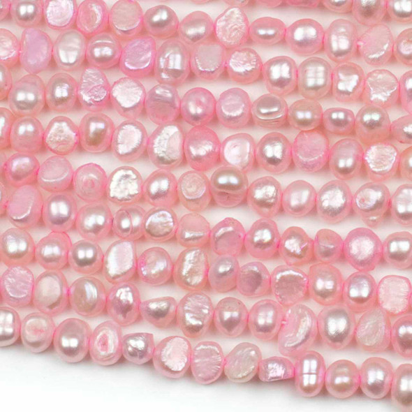 Fresh Water Pearl 5x7mm Pink Flat-Sided Potato Beads - 15.5 inch strand