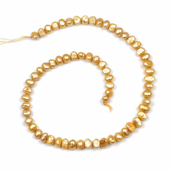 Fresh Water Pearl 5x7-8mm Golden Yellow Irregular Potato Beads - 15.5 inch strand
