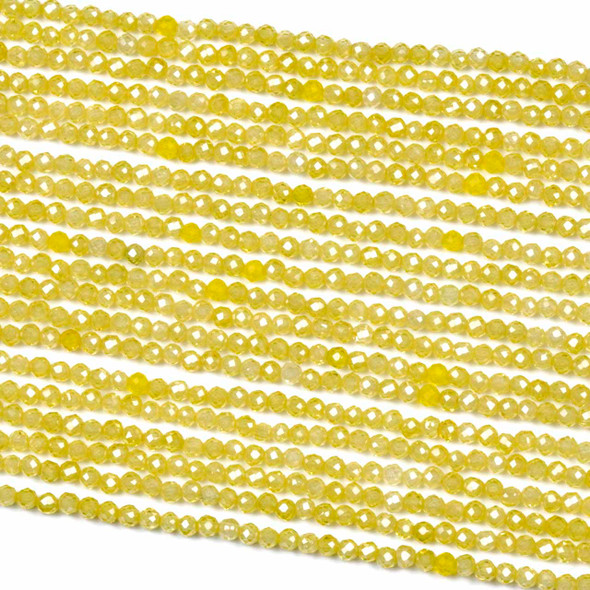 Cubic Zirconia 2mm Yellow Faceted Round Beads - 15 inch strand