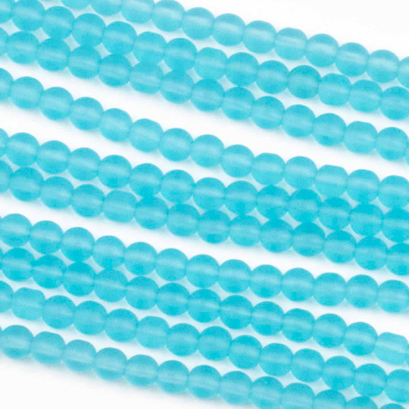 Matte Glass, Sea Glass Style 4mm Light Aqua Blue Round Beads - 15 inch strand