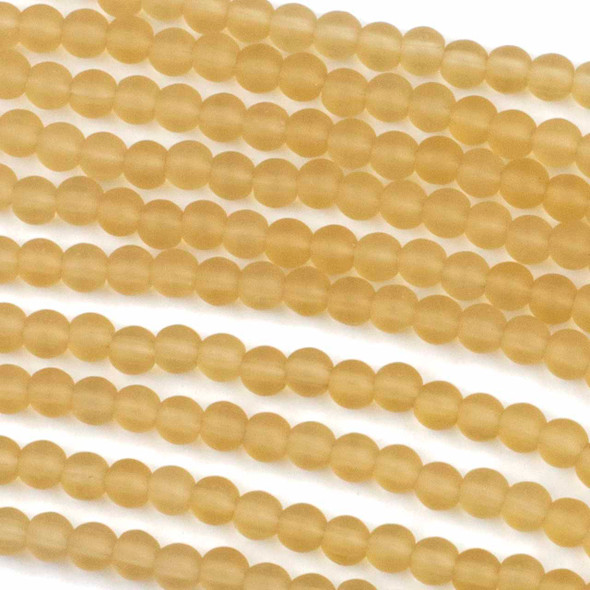 Matte Glass, Sea Glass Style 4mm Honey Yellow Round Beads - 15 inch strand