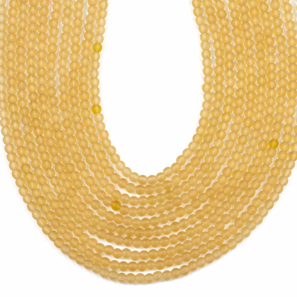 Matte Glass, Sea Glass Style 4mm Honey Yellow Round Beads - 15 inch strand