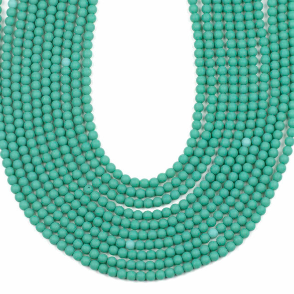 Matte Glass, Sea Glass Style 4mm Opaque Ocean Blue Round Beads - 15 inch strand