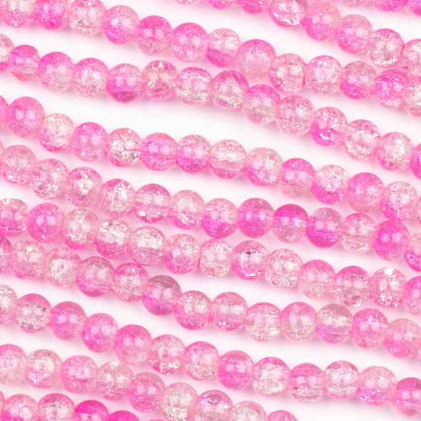 Crackle Glass 6mm Pink Round Beads - color #V1, 30 inch strand