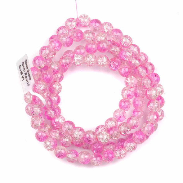 Crackle Glass 8mm Pink Round Beads - color #V1, 30 inch strand